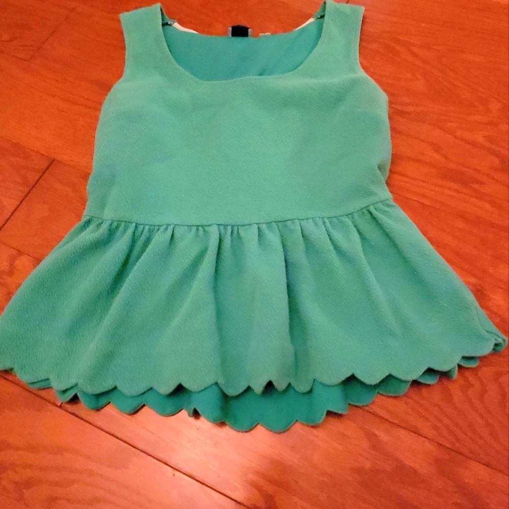 Anthropologie postmark green cross back peplum top